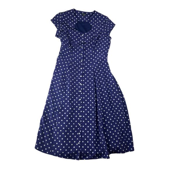 J. Peterman women's size 10 medium silk blue polka dot button up dress - Picture 1 of 12
